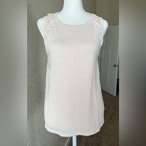 GAP Linen Blend Crochet Lace Tank Top, New Sheer Pink, Size XS